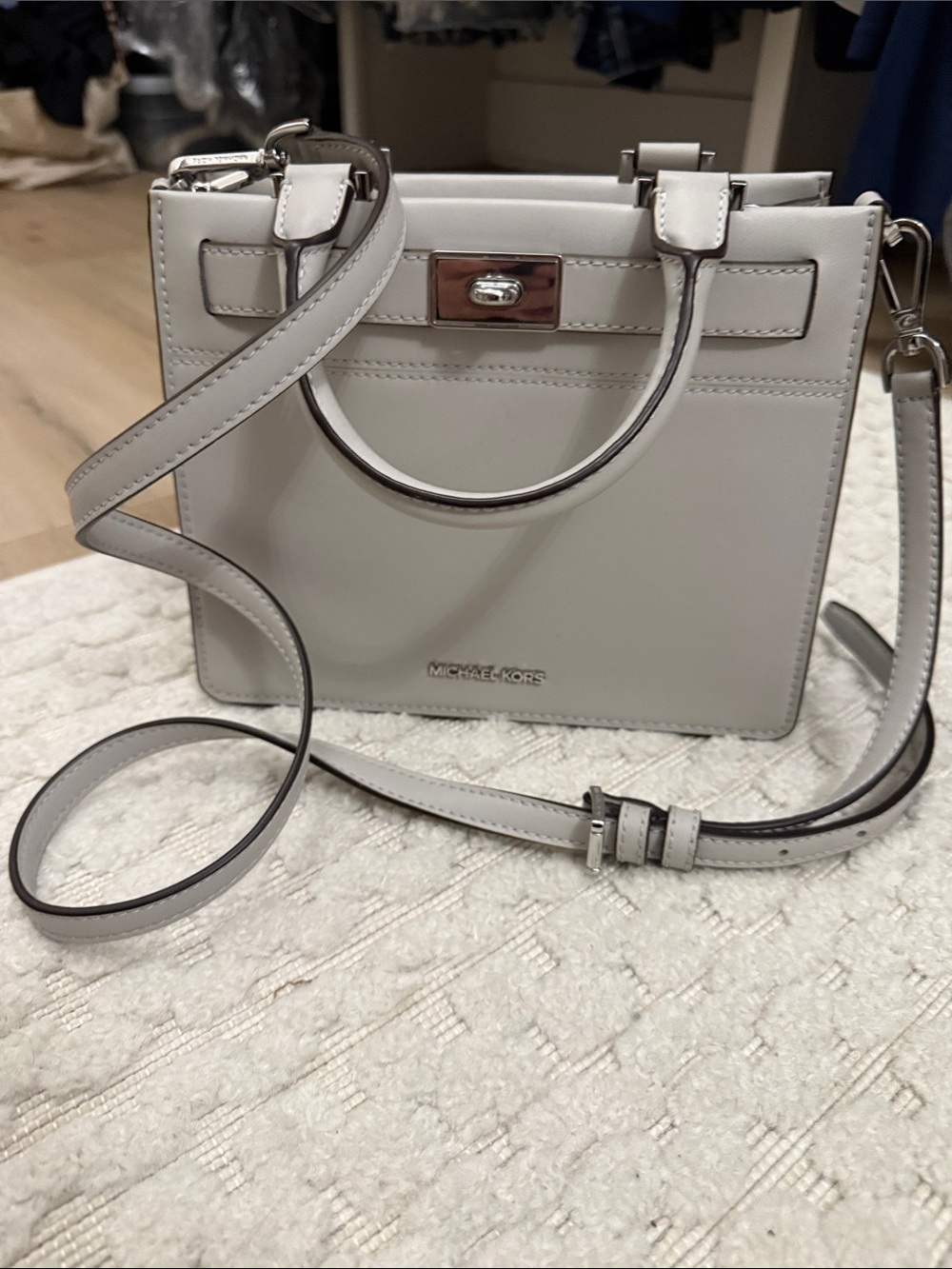 Michael Kors Light Gray Leather Mini Satchel with Adjustable Strap